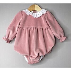 D.O.T. BABY Pink Corduroy Ruffle Collar Bubble Romper Girls 6-12 Mo Portugal